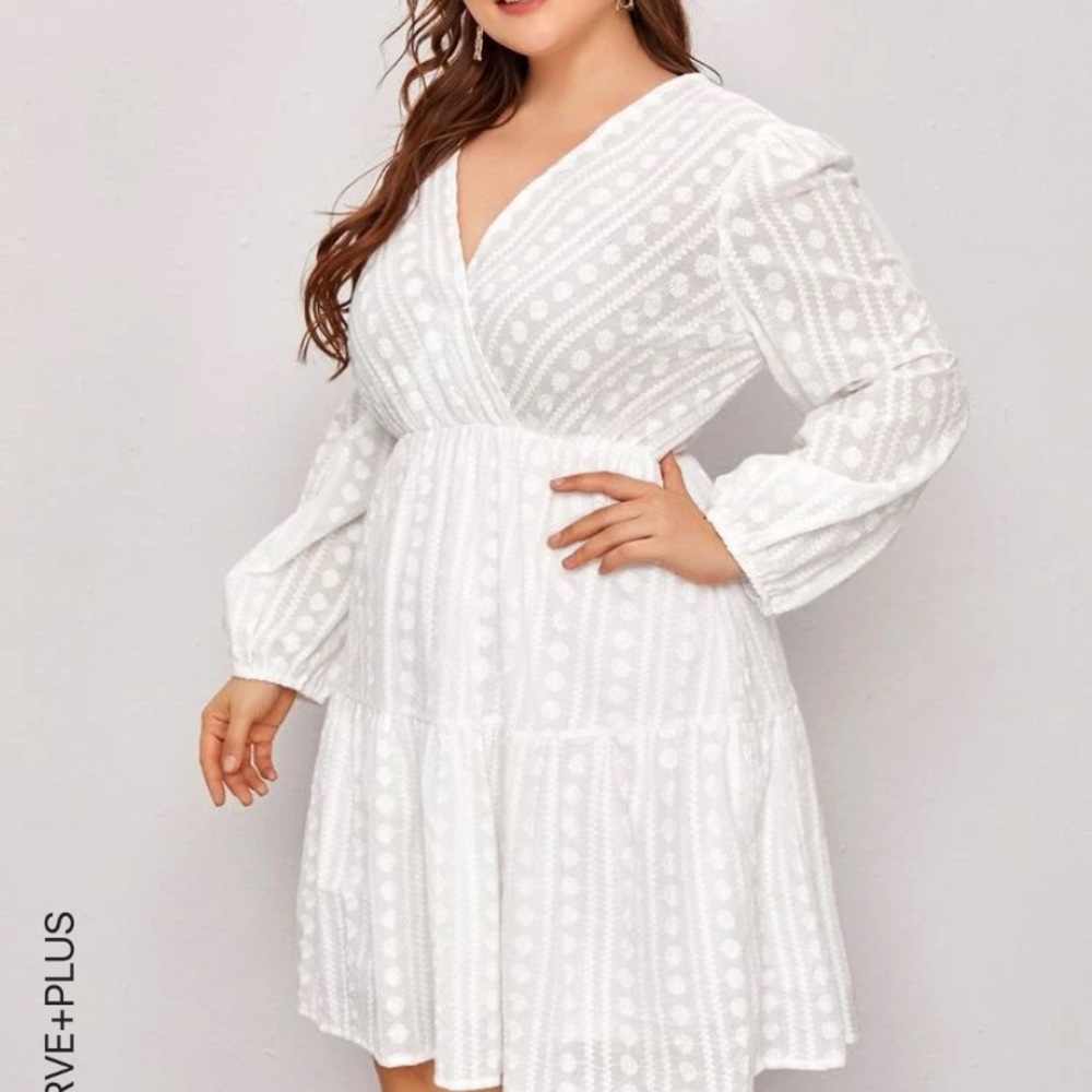 Plus embroidery ruffle wrap dress